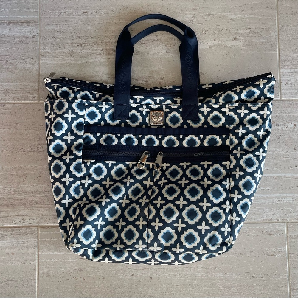 Brighton Navy and Cream Patterned Tote 3 piece set